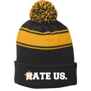 Hate Us Houston Baseball Star Stripe Pom Pom Beanie