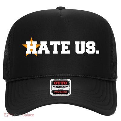 Hate Us Houston Baseball Star High Crown Mesh Back Trucker Hat