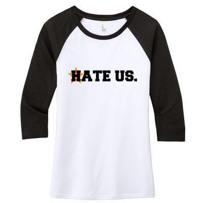 Hate Us Houston Baseball Star Women's Tri-Blend 3/4-Sleeve Raglan Shirt