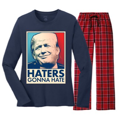 Haters Gonna Hate Poster Pro Trump Women's Long Sleeve Flannel Pajama Set 