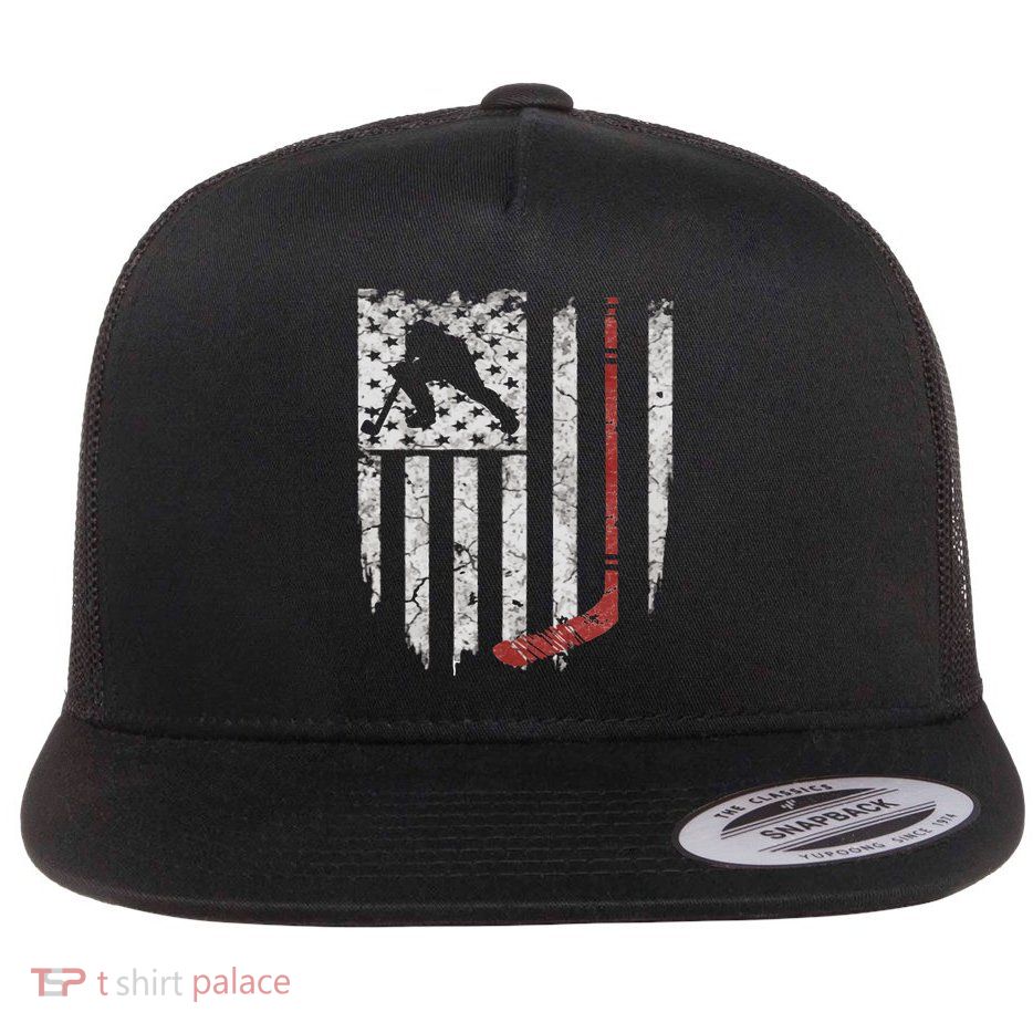 Hockey American Usa Flag Hoodie Hoodie Flat Bill Trucker Hat