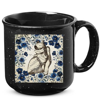 Heart Anatomy Vintage Cardiology Art With Blue Floral 15oz Campfire Ceramic Mug