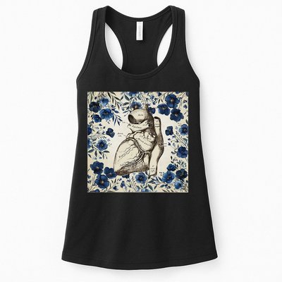Heart Anatomy Vintage Cardiology Art With Blue Floral Womens Tank Top