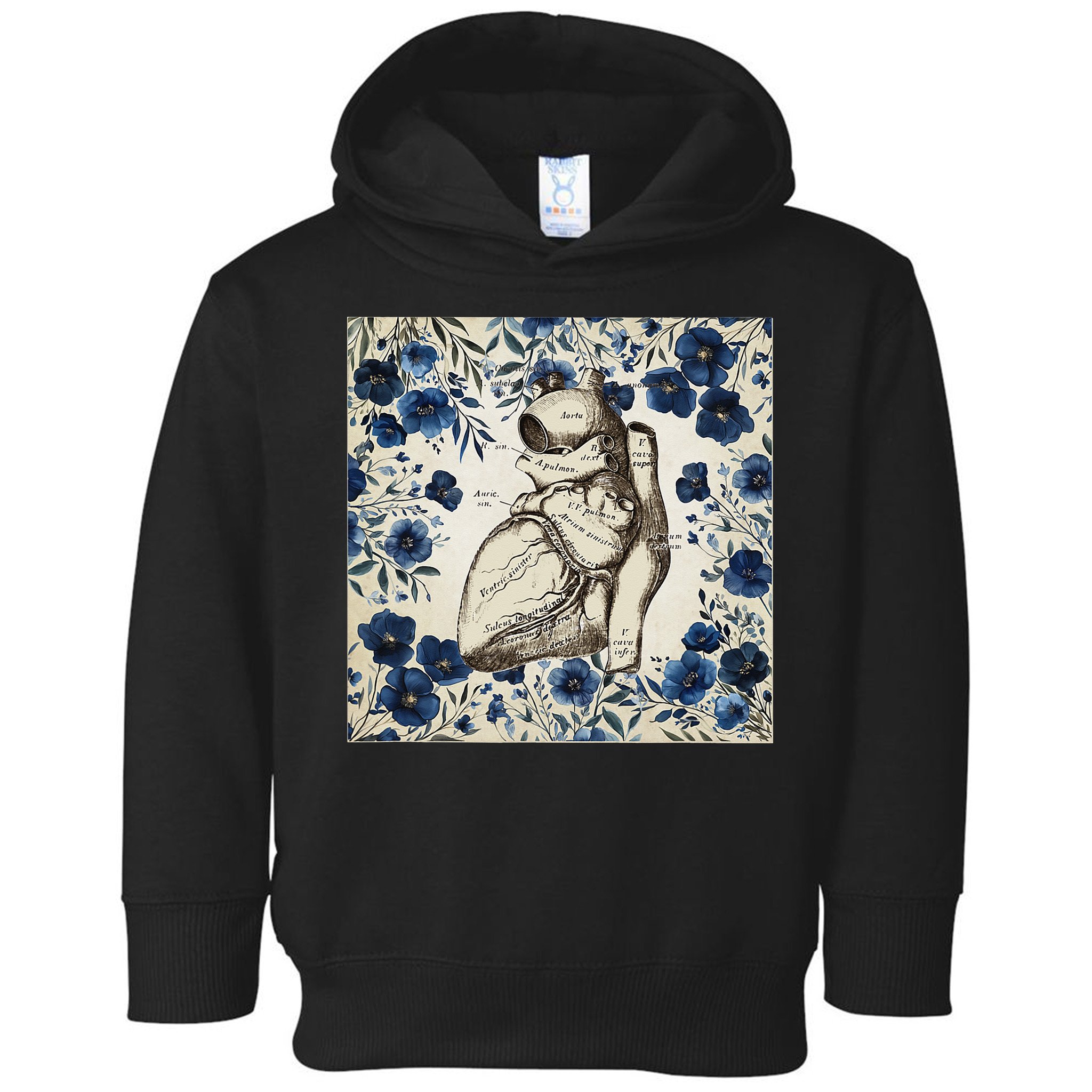 Heart Anatomy Vintage Cardiology Art With Blue Floral Toddler Hoodie