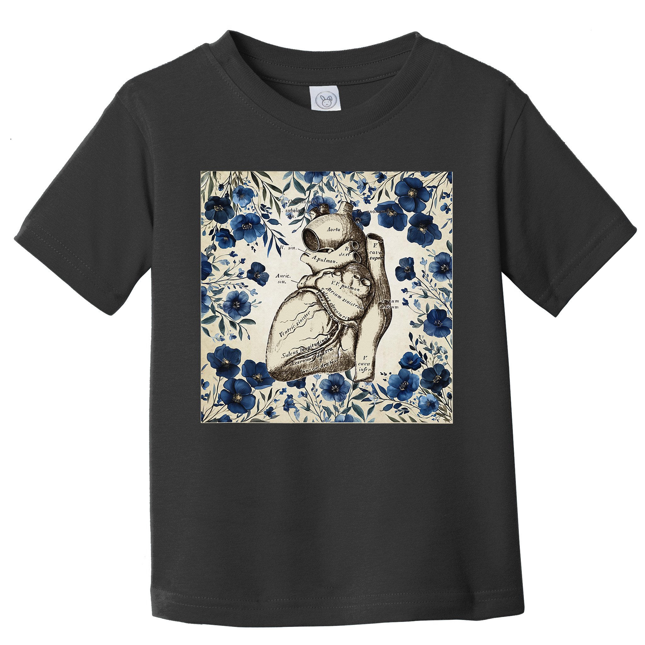 Heart Anatomy Vintage Cardiology Art With Blue Floral Toddler T-Shirt