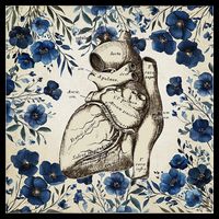 Heart Anatomy Vintage Cardiology Art With Blue Floral Toddler T-Shirt