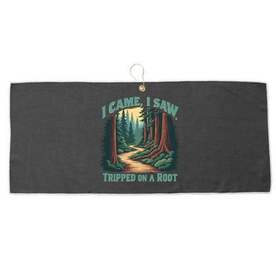 Hiking Adventure Vintage  I Came I Saw I Tripped On A Root Large Microfiber Waffle Golf Towel