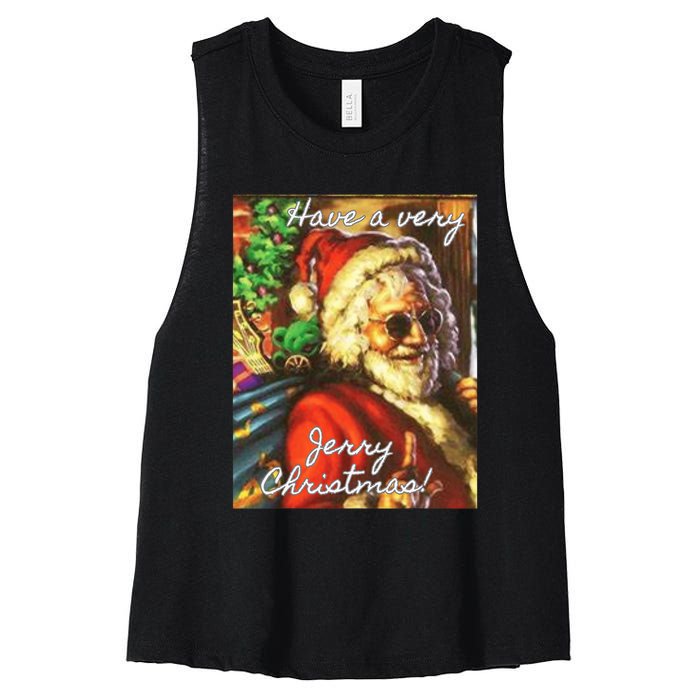 Have A Very Jerry Christmas Garcia Santa Holiday Women's Racerback Cropped Tank