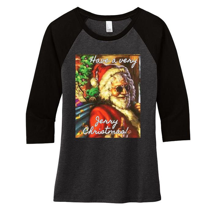 Have A Very Jerry Christmas Garcia Santa Holiday Women's Tri-Blend 3/4-Sleeve Raglan Shirt