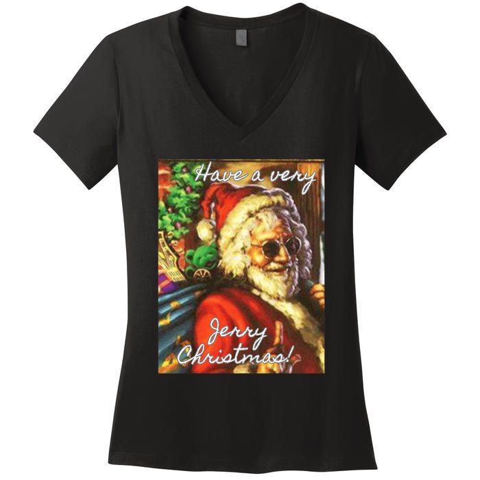 Have A Very Jerry Christmas Garcia Santa Holiday Women's V-Neck T-Shirt