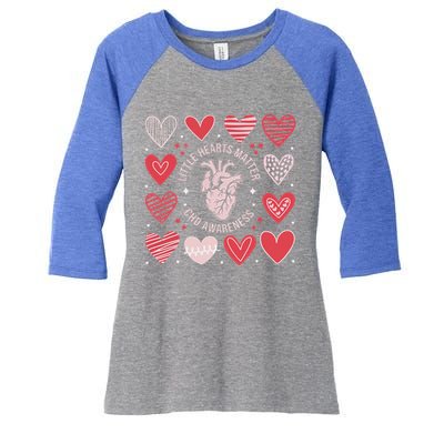 Heart Anatomy Valentine Little Heart Matter Chd Awareness Women's Tri-Blend 3/4-Sleeve Raglan Shirt