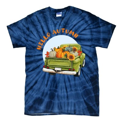 Hello Autumn Vintage Truck And Pumpkins Illustration Tie-Dye T-Shirt