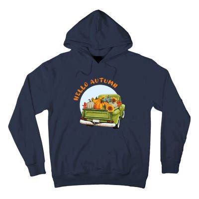 Hello Autumn Vintage Truck And Pumpkins Illustration Tall Hoodie