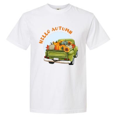 Hello Autumn Vintage Truck And Pumpkins Illustration Garment-Dyed Heavyweight T-Shirt