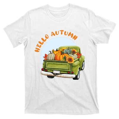 Hello Autumn Vintage Truck And Pumpkins Illustration T-Shirt