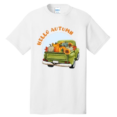 Hello Autumn Vintage Truck And Pumpkins Illustration Tall T-Shirt