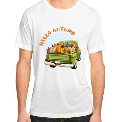 Hello Autumn Vintage Truck And Pumpkins Illustration Adult ChromaSoft Performance T-Shirt