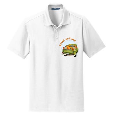 Hello Autumn Vintage Truck And Pumpkins Illustration Dry Zone Grid Polo