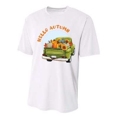 Hello Autumn Vintage Truck And Pumpkins Illustration Performance Sprint T-Shirt