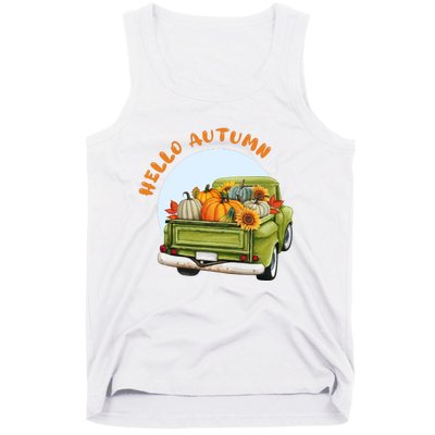 Hello Autumn Vintage Truck And Pumpkins Illustration Tank Top