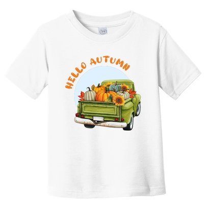 Hello Autumn Vintage Truck And Pumpkins Illustration Toddler T-Shirt