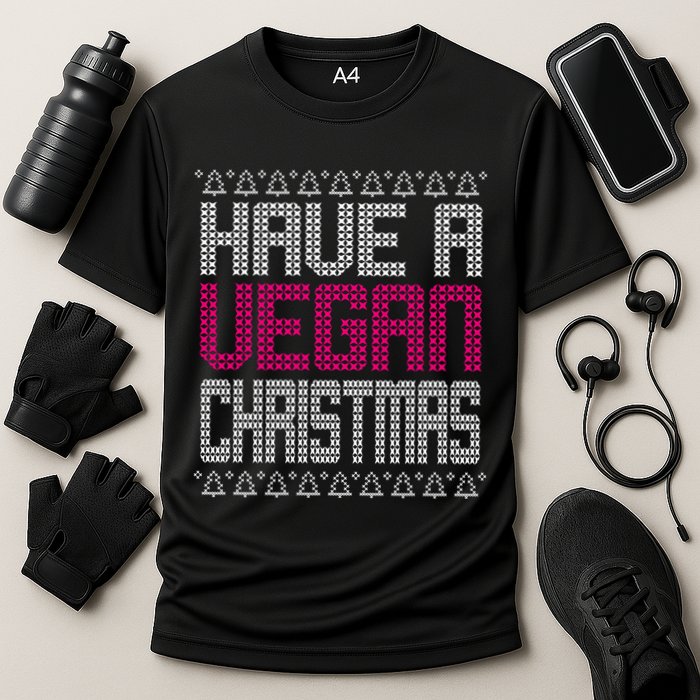 Have A Vegan Christmas Ugly Sweater Cooling Performance Crew T-Shirt