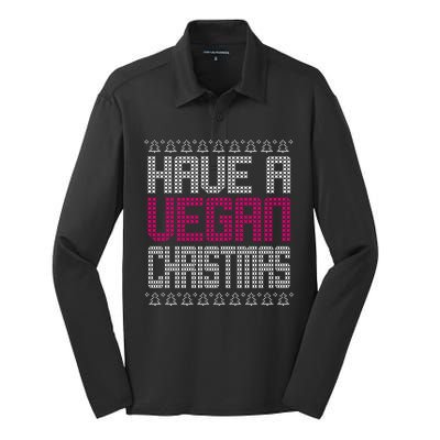 Have A Vegan Christmas Ugly Sweater Silk Touch Performance Long Sleeve Polo