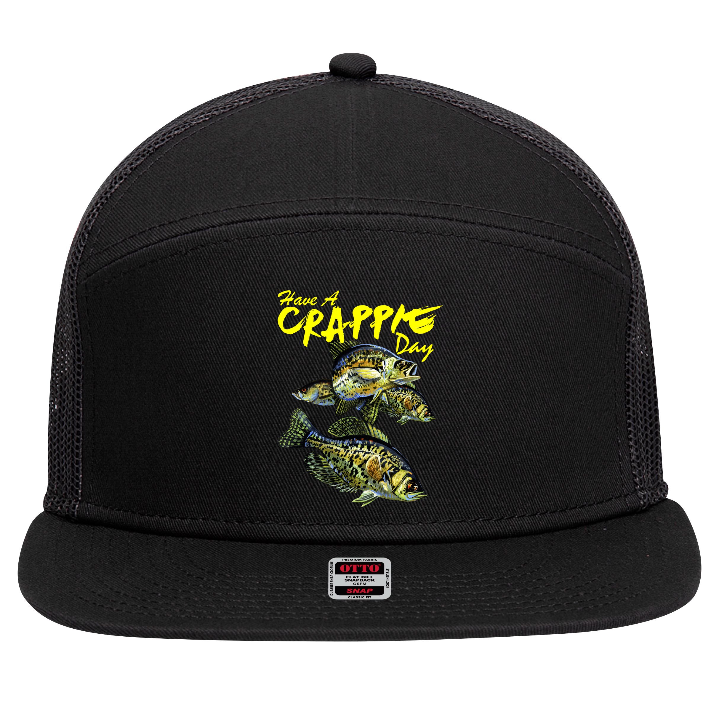 Have A Crappie Day Panfish Funny Fishing  7 Panel Mesh Trucker Snapback Hat