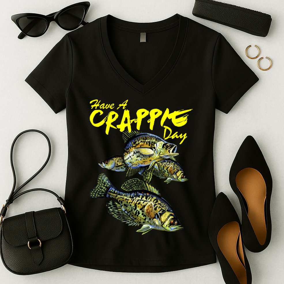 Have A Crappie Day Panfish Funny Fishing  Women's V-Neck T-Shirt