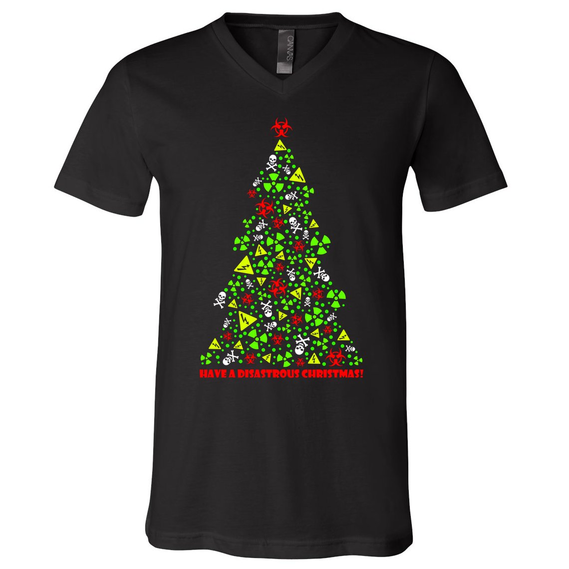 Have a Disastrous Christmas Bio Hazard Skull V-Neck T-Shirt