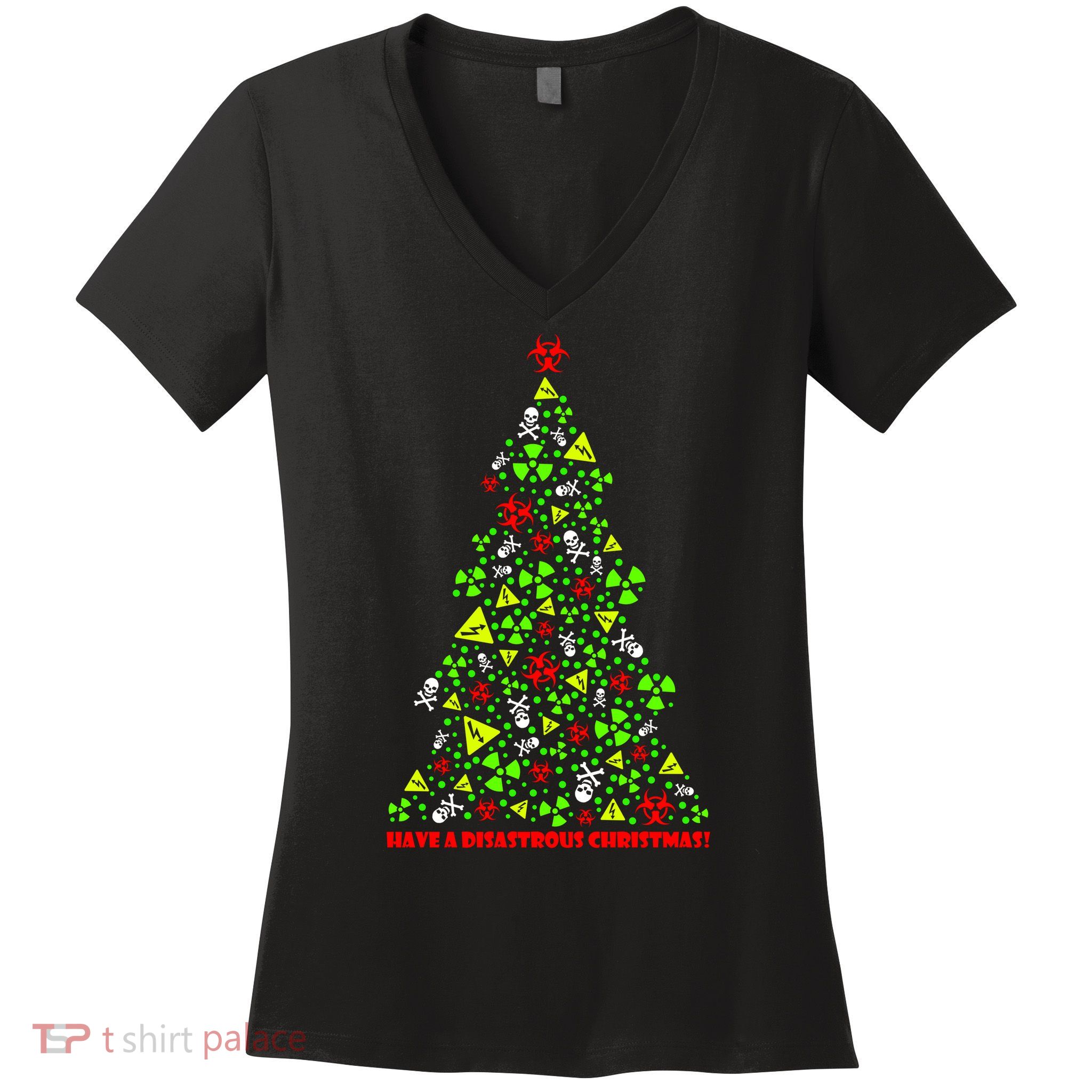 Have a Disastrous Christmas Bio Hazard Skull Women's V-Neck T-Shirt