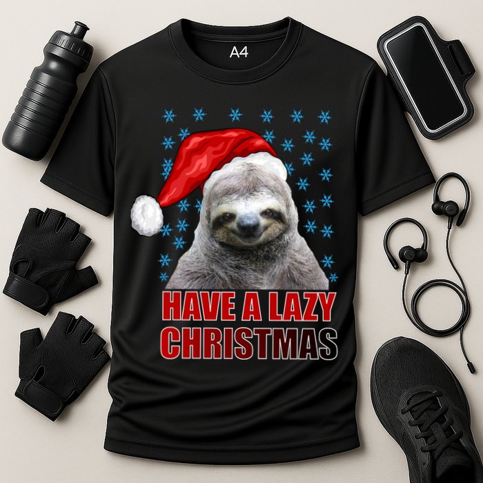 Have A Lazy Sloth Christmas Cooling Performance Crew T-Shirt