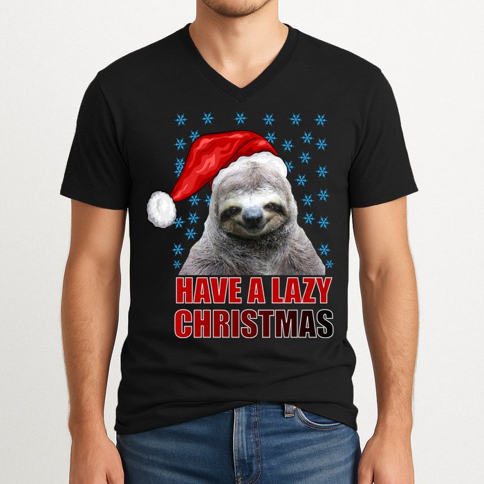 Have A Lazy Sloth Christmas V-Neck T-Shirt