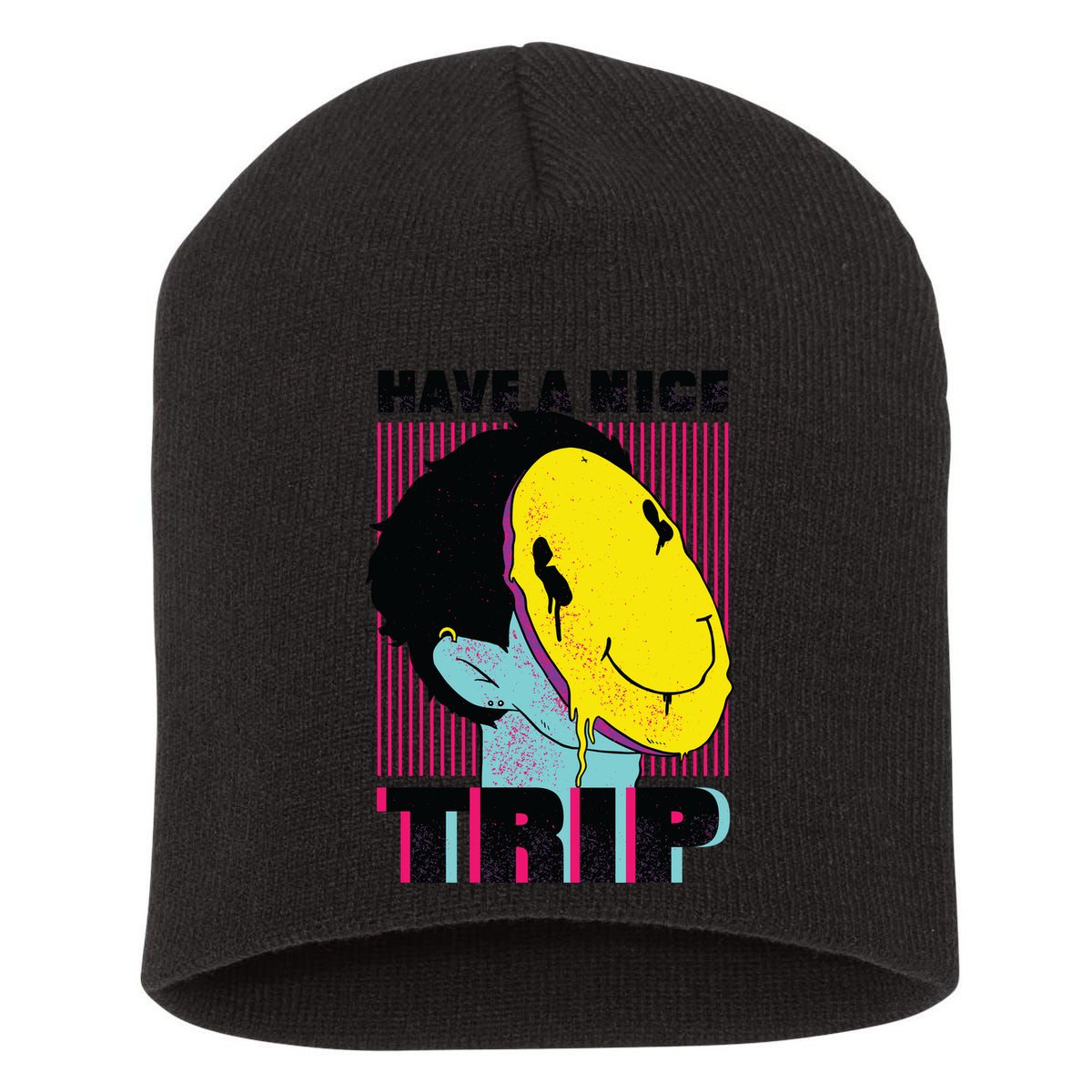 Have A Nice Trip Smiley Short Acrylic Beanie