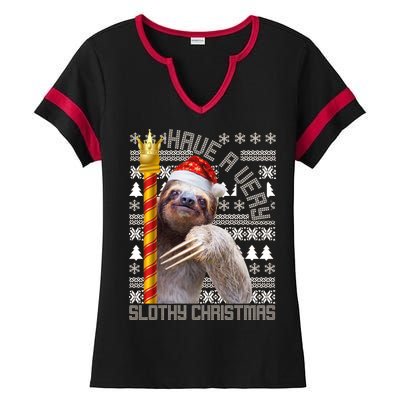 Have a Very Slothy Christmas Sloth Ugly Christmas Ladies Halftime Notch Neck Tee