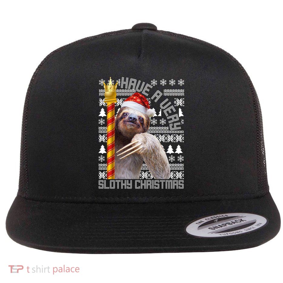Have a Very Slothy Christmas Sloth Ugly Christmas Flat Bill Trucker Hat