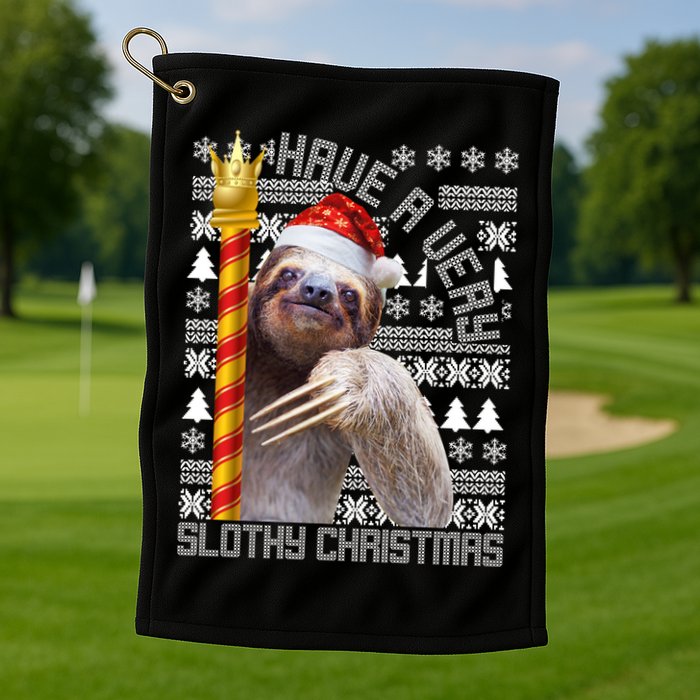 Have a Very Slothy Christmas Sloth Ugly Christmas Golf Towel