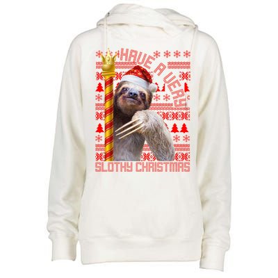 Have a Very Slothy Christmas Sloth Ugly Christmas Womens Funnel Neck Pullover Hood