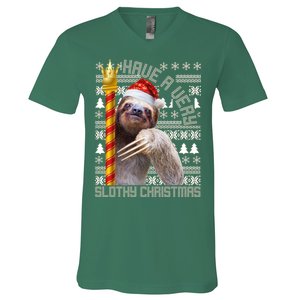 Have a Very Slothy Christmas Sloth Ugly Christmas V-Neck T-Shirt