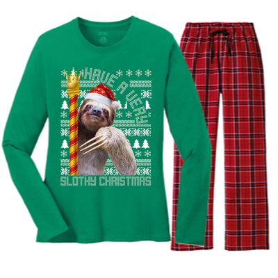 Have a Very Slothy Christmas Sloth Ugly Christmas Women's Long Sleeve Flannel Pajama Set 