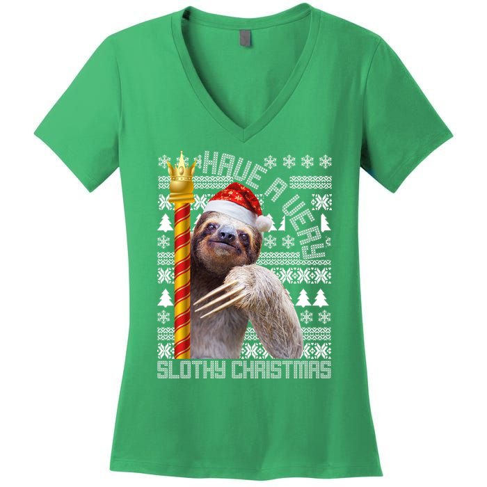 Have a Very Slothy Christmas Sloth Ugly Christmas Women's V-Neck T-Shirt
