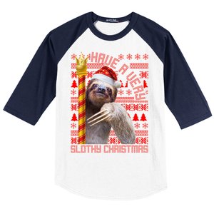 Have a Very Slothy Christmas Sloth Ugly Christmas Baseball Sleeve Shirt