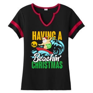 Having A Beachin' Christmas Ladies Halftime Notch Neck Tee