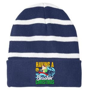 Having A Beachin' Christmas Striped Beanie with Solid Band