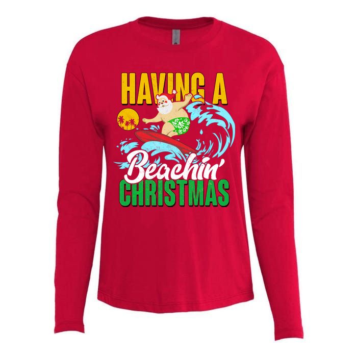 Having A Beachin' Christmas Womens Cotton Relaxed Long Sleeve T-Shirt