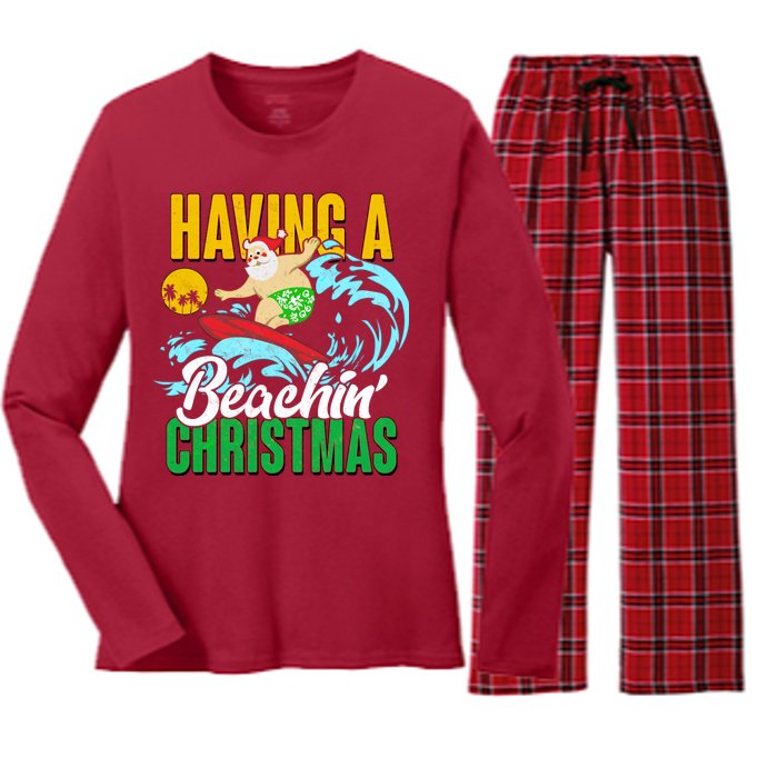 Having A Beachin' Christmas Women's Long Sleeve Flannel Pajama Set 