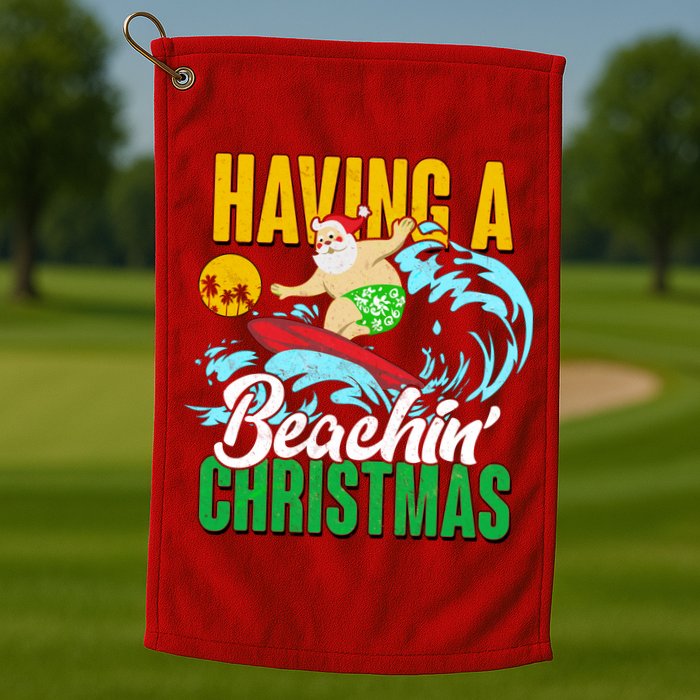 Having A Beachin' Christmas Golf Towel