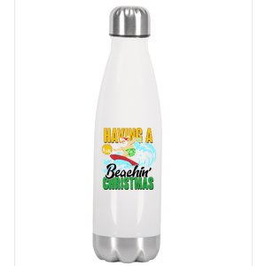 Having A Beachin' Christmas Stainless Steel Insulated Water Bottle