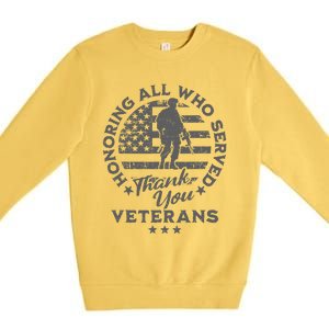 Honoring All Who Served Thank You Veterans Day American Flag Premium Crewneck Sweatshirt