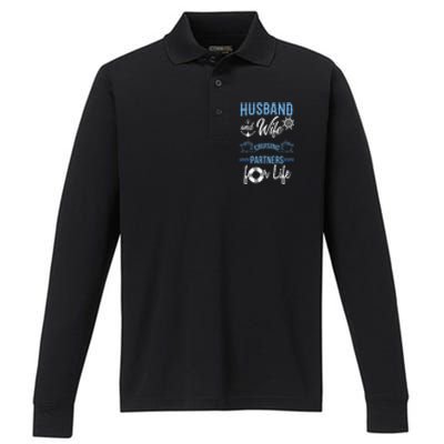 Husband and Wife Cruising Partners for Life couple Performance Long Sleeve Polo